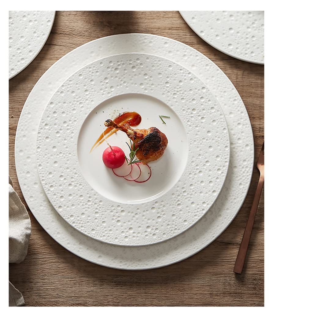 Assiette plate moderne, grande assiette de service, plateau de service, 30-35 cm, en céramique blanche, style western, assiette plate, vaisselle froide, vaisselle d'hôtel, assiettes empilables, dorée