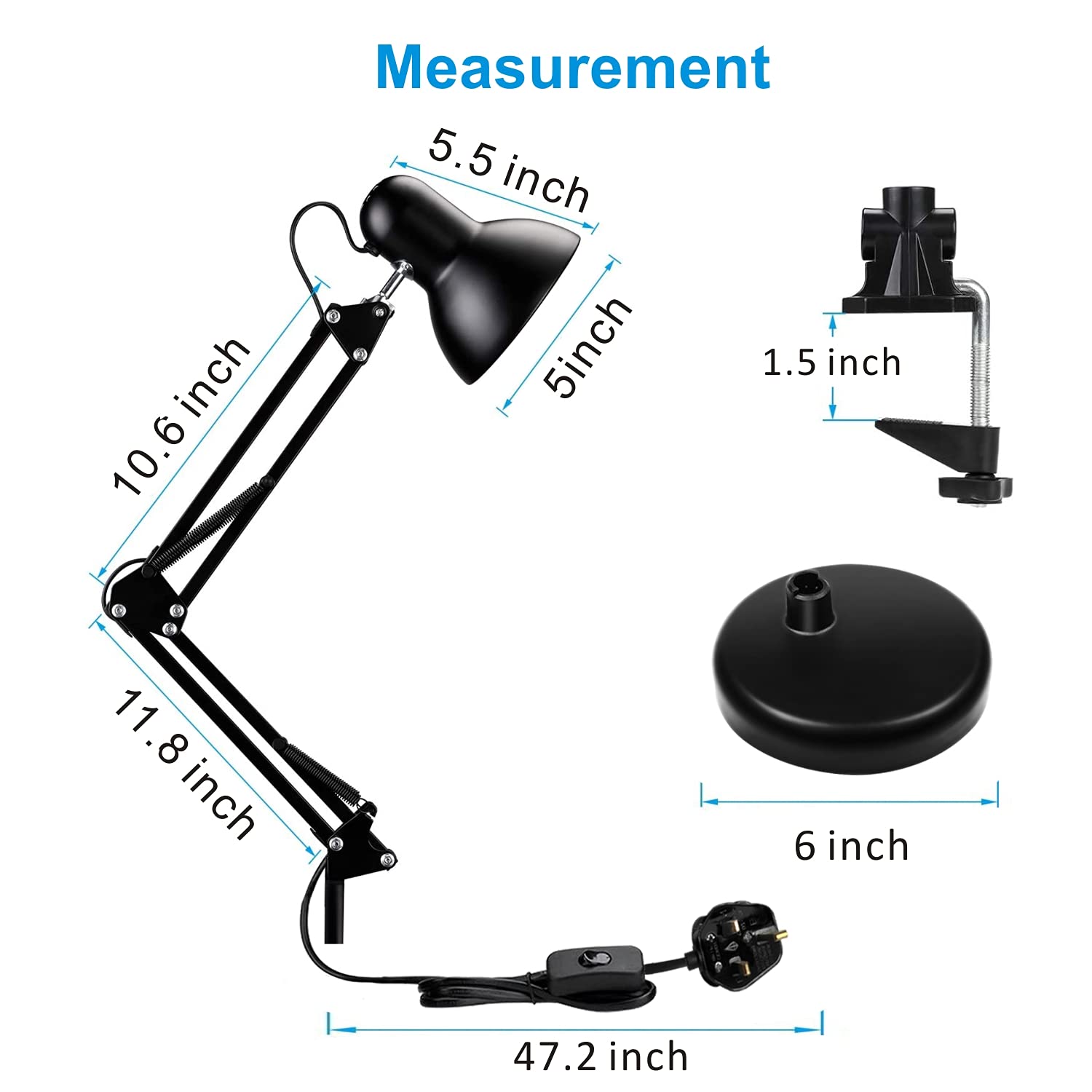 Buy Metal Swing Arm Desk Lamp with Interchangeable Base Or Clamp