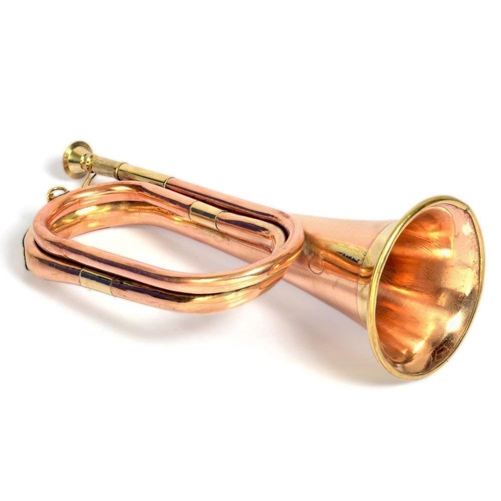 RSGM Copper & Brass Bugle, Musical Instrument Classic Style Gift, Bugle with Mouthpiece for School Band Cavalry Beginner