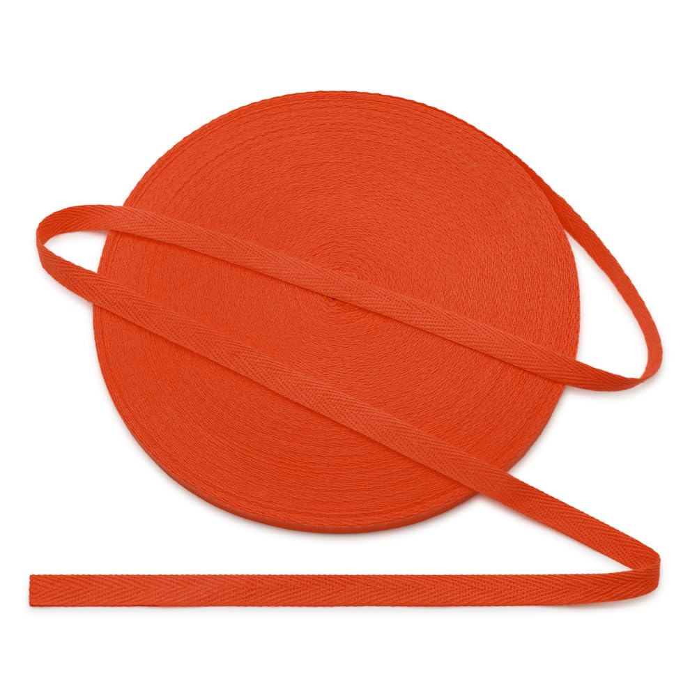 Jamsinmu Cotton Bias Binding Tape 10 mm, Herringbone Tape Cotton Tape with Herringbone Pattern, Cotton Strap Tape 10 mm, Cotton Ribbon 1 cm, Orange C607, 45 Yards — image 1