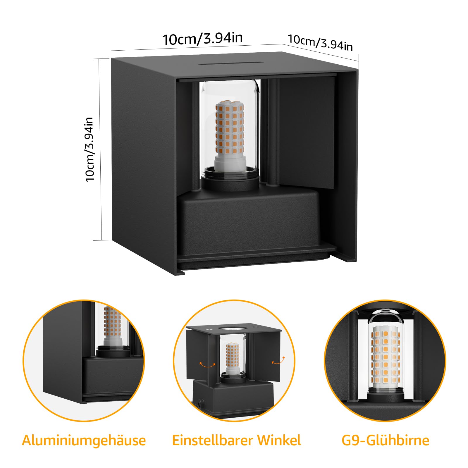 Klighten 2 Stück Aussenlampe mit Austauschbarer G9 Lampe 3000K, Schwarz