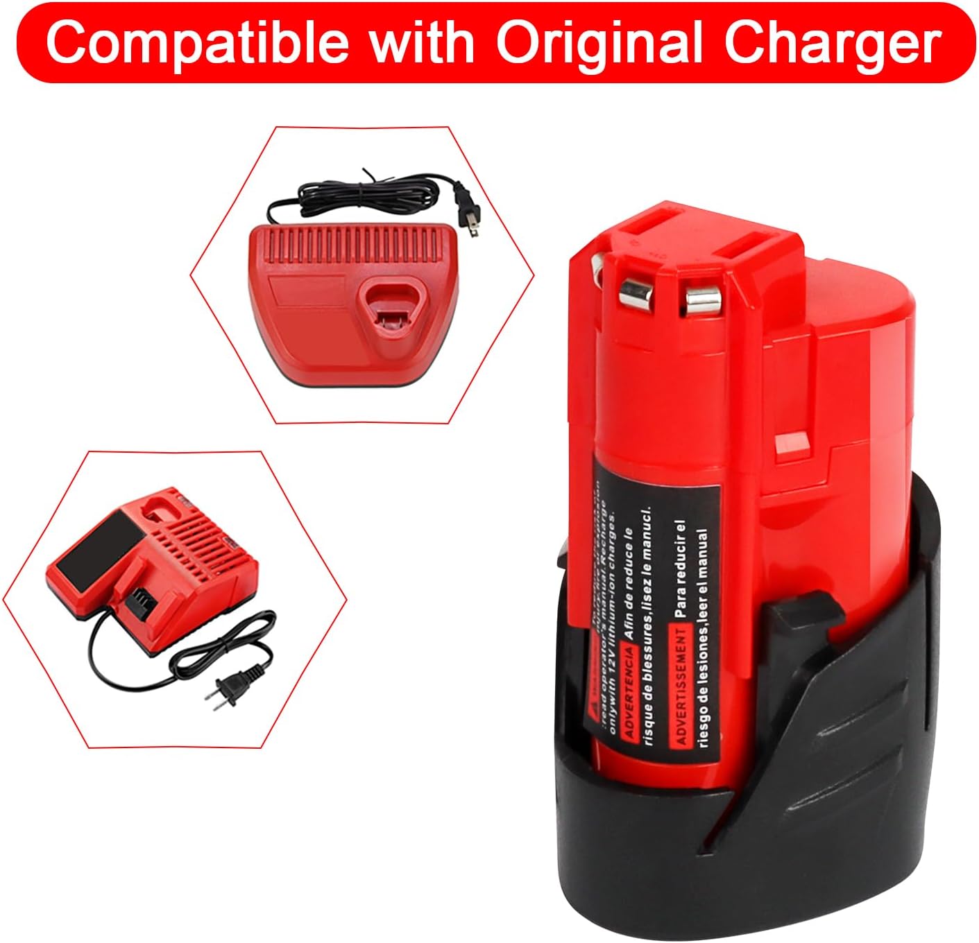 waitley 2 Pack 12V 3.0Ah Replacement Battery Compatible with Milwaukee Cordless Power Tools (Not Made in Milwaukee) - Image 5