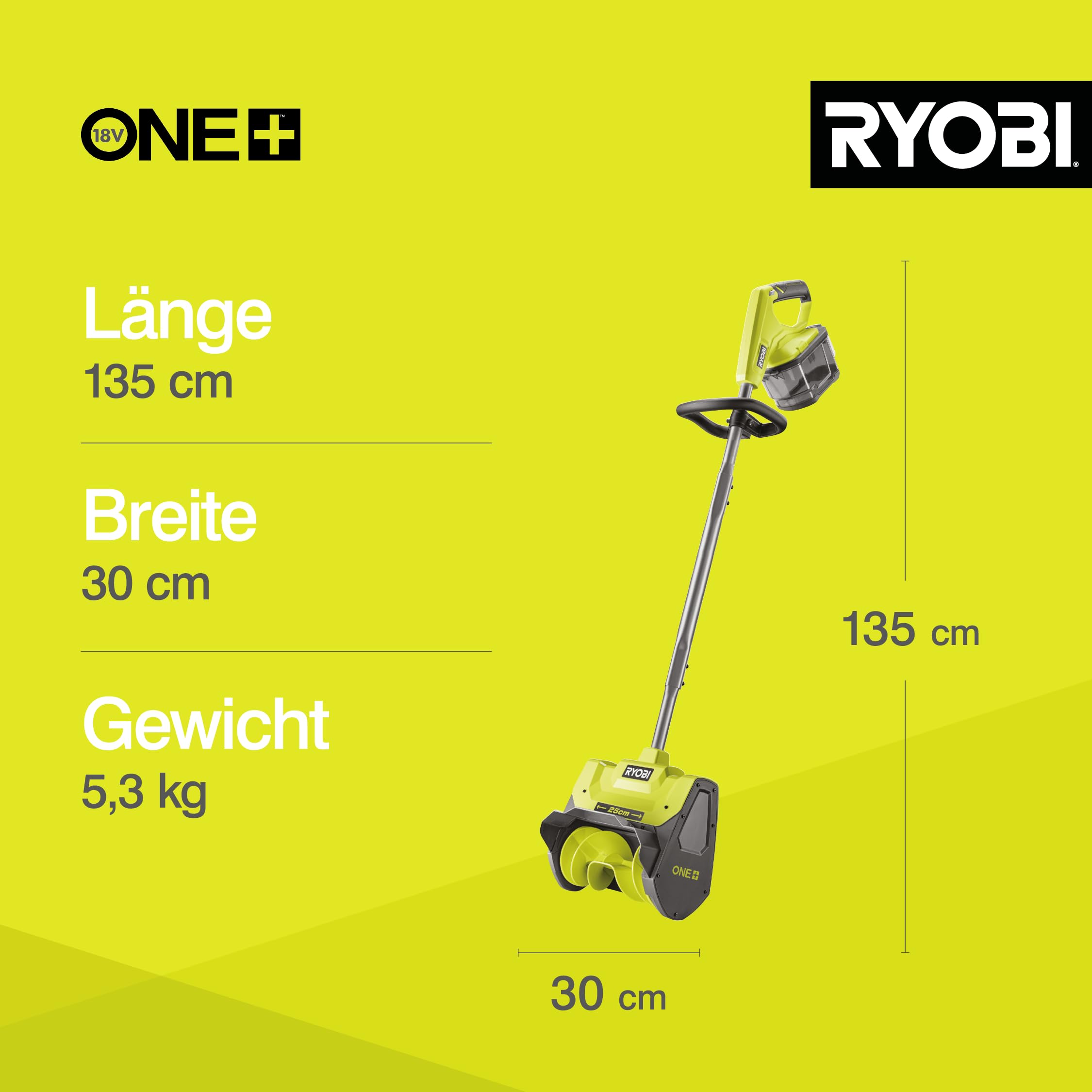 RYOBI 18 V ONE+ Akku‐Schneefräse RY18ST25A‐0, Räumbreite 25 cm, ohne Akku und Ladegerät
