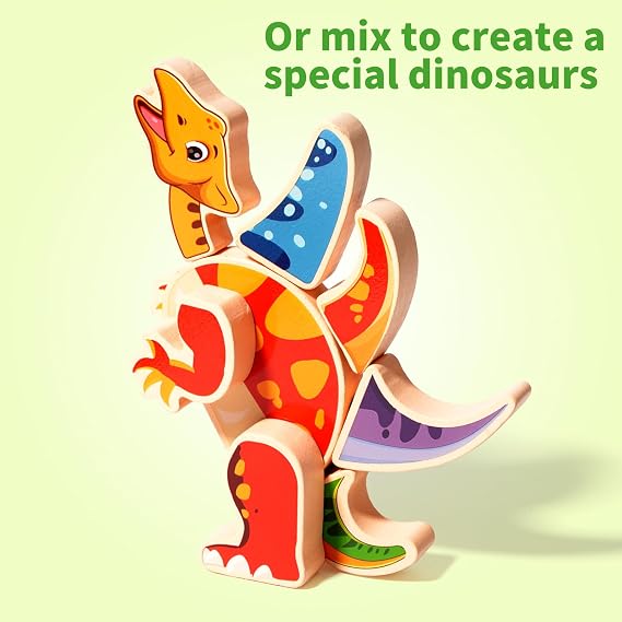 INIFEIDALA Wooden Peg Board Beads Sequencing Toy Set-Magnetic Dinosaur Building Toys