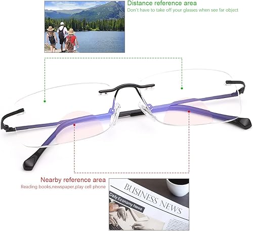 Miniatura 5 de Anteojos de lectura bifocales sin montura de transición, fotocromáticos, protección UV400, lentes de titanio para hombres