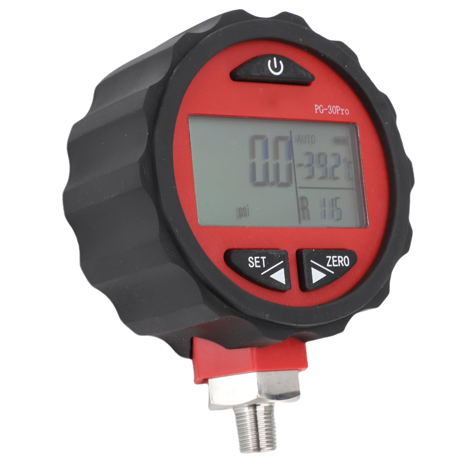 Probador de presión digital 1/8 NPT Pantalla LCD de alta precisión Rojo 14.5 a 800psi 0.1 a 5.5MPa ±0.5% FS Alerta de sobrecarga para HVAC Automotriz Industrial ABS Aleación de