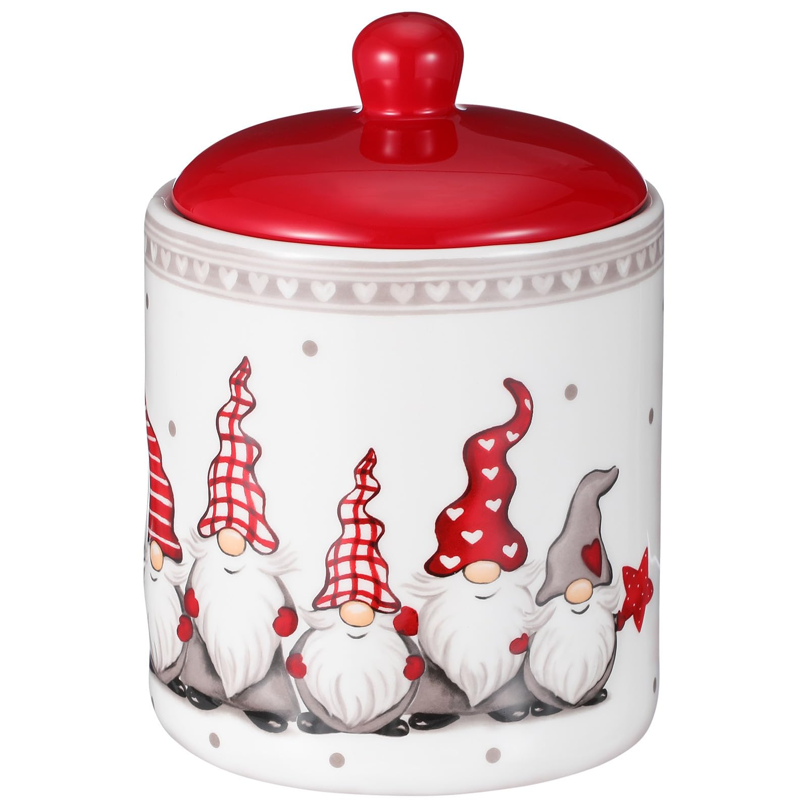 Barattolo di Ceramica Rotondo con Coperchio per Conservazione Alimenti, Contenitore Natalizio Multipurpose con Buona Tenuta, per Riso e Frutta Secca