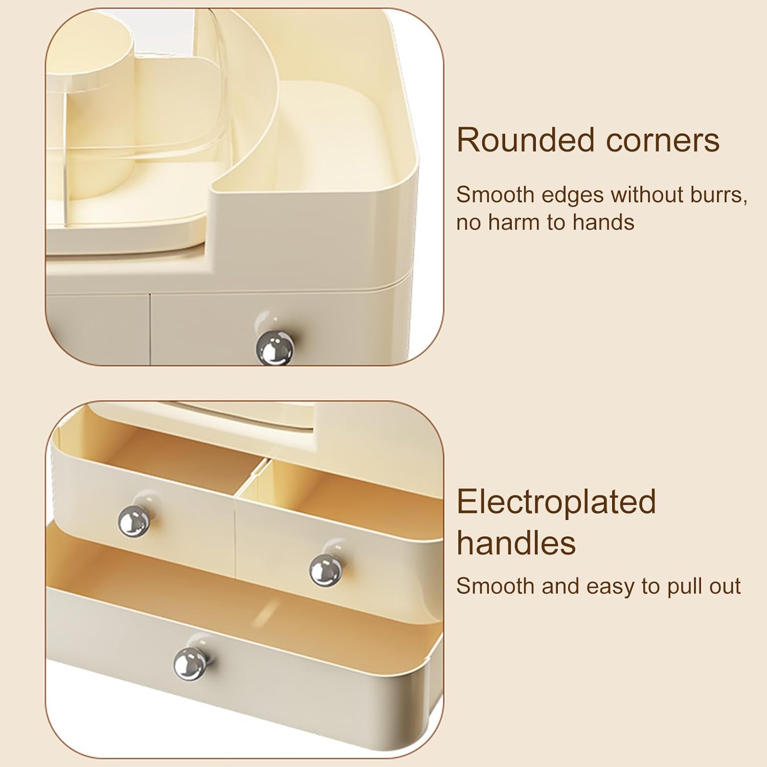 メイクアップストレージボックス、化粧品収納 - 仕切りホルダーコンテナ 引き出し付き取り外し可能なビン 旅行/化粧台/ホームデスク/