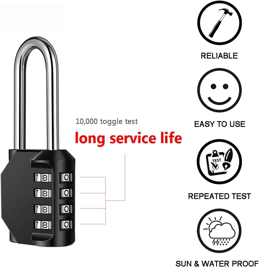 Disecu 4 Digit Combination Lock 2.2 Inch Long Shackle Outdoor Waterproof Padlock for School Gym Locker, Sports Locker, Hasp Storage, Fence, Gate, Case, Toolbox (Black, 2 Pack) - - 