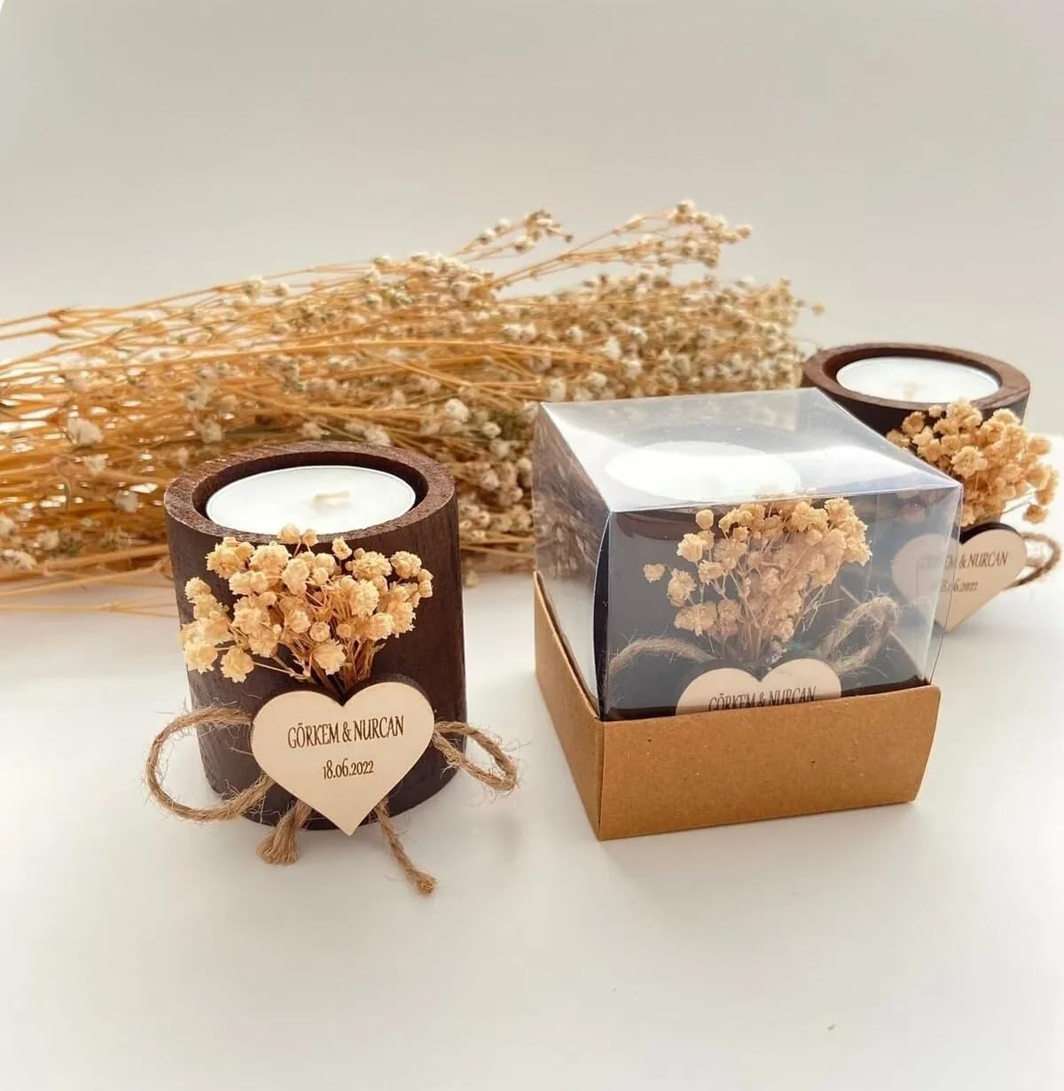 Customizable Wooden Wedding Candle Favors, Wedding Gift For Guests, Wedding Favors For Guests, Birthday Baptism Gift, 4cm x 4cm x 6cm (60 Pcs)