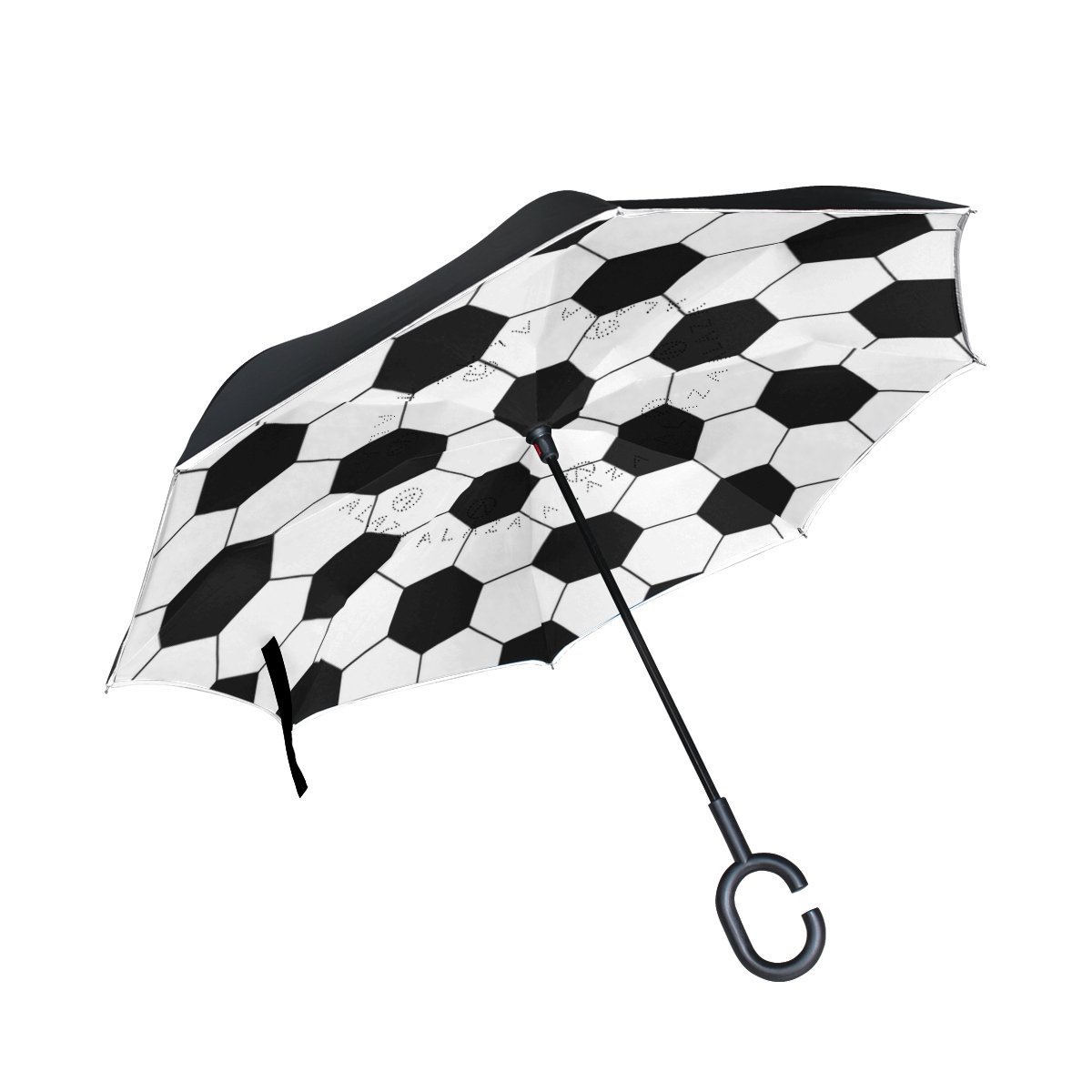 Top CarpenterDouble Layer Reverse Inverted Umbrellas Abstract Soccer Football Pattern with C-Shaped Handle for Car Outdoor