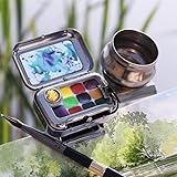 MEI COLOUR Mini Watercolor Paint Set for Adult Artists Beginners, Portable Travel Watercolor Paints Kit Contains Square Watercolors Sketchbook Pens Palette Sponge Wash Pot