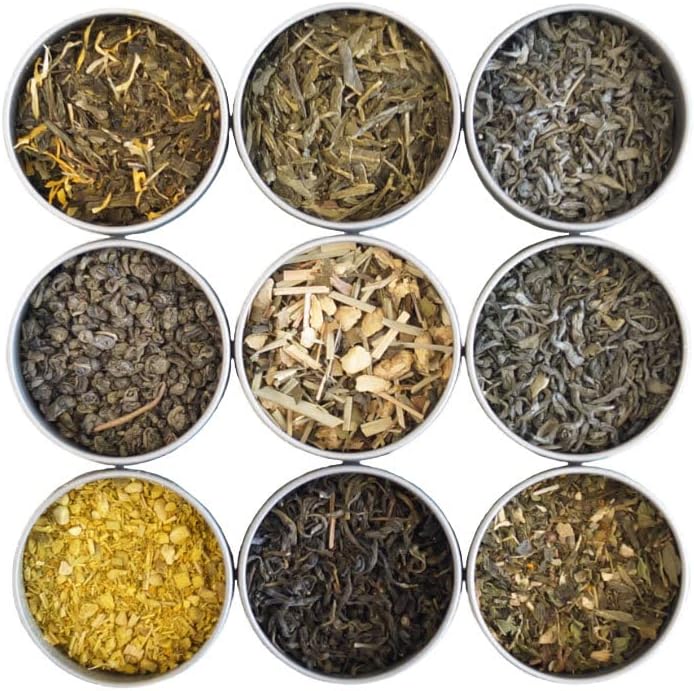 Heavenly Tea Leaves Organic 9 Loose Leaf Green Tea Sampler, 9 Premium Green Teas (Approx. 90 Servings of Tea) - Variety Pack, Antioxidant, Great Hot or Iced Tea, Health and Immune Support