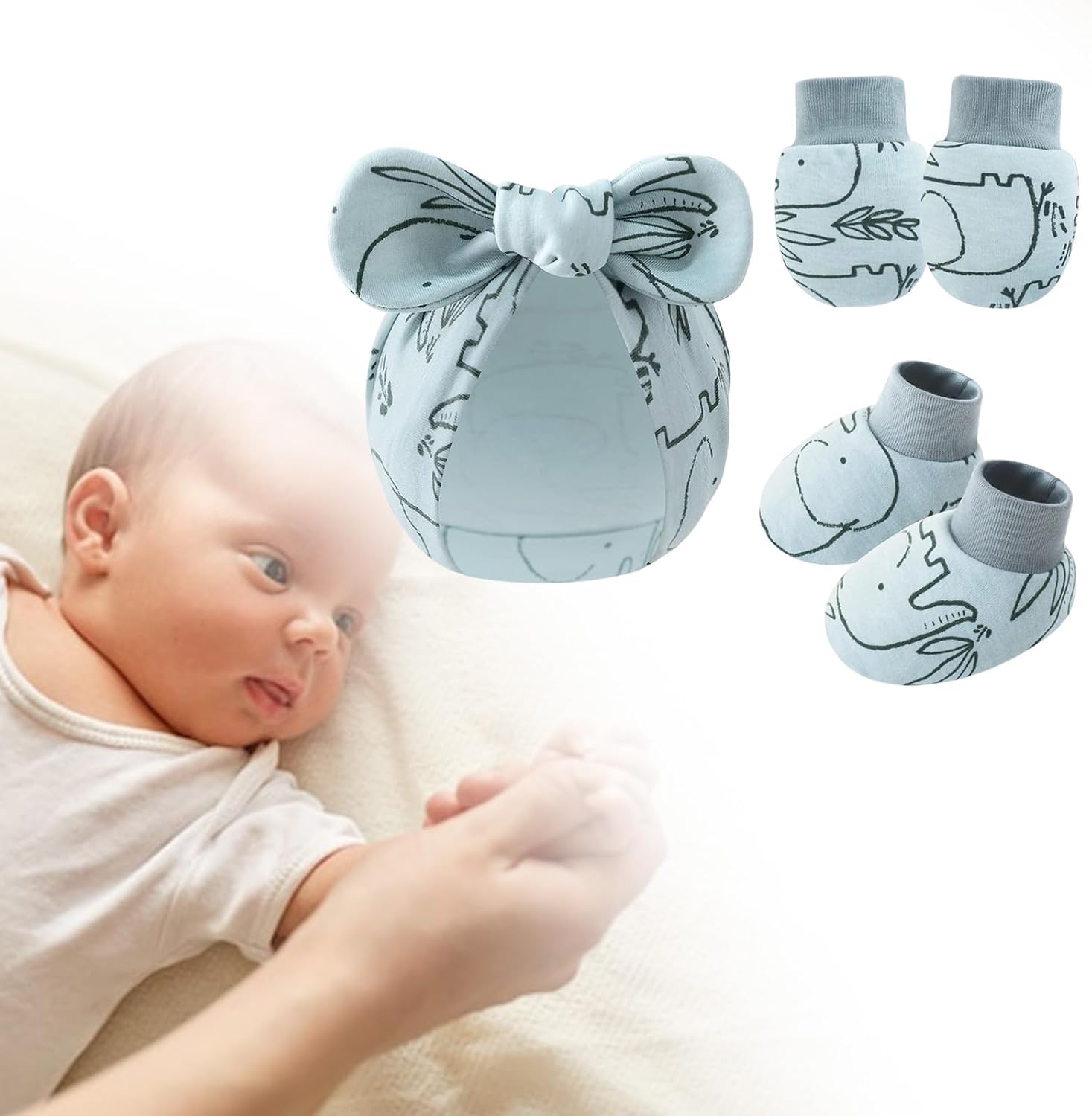 Newborns Cotton Hat Gloves Socks 1 Set Anti Scratches Full Protections Mittens Foot Covers Infant Accessories Baby Head Prote