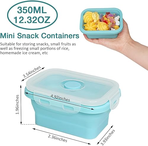 Miniatura 2 de Alimat PluS Contenedores de almacenamiento de alimentos plegables de silicona de 11.8 onzas con tapas, juego de 3 recipientes plegables de