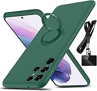 Vista 13 de Funda para Galaxy S22 Ultra, con soporte de anillo giratorio de 360° y cordón de correa de silicona líquida delgada a prueba de golpes para Galaxy