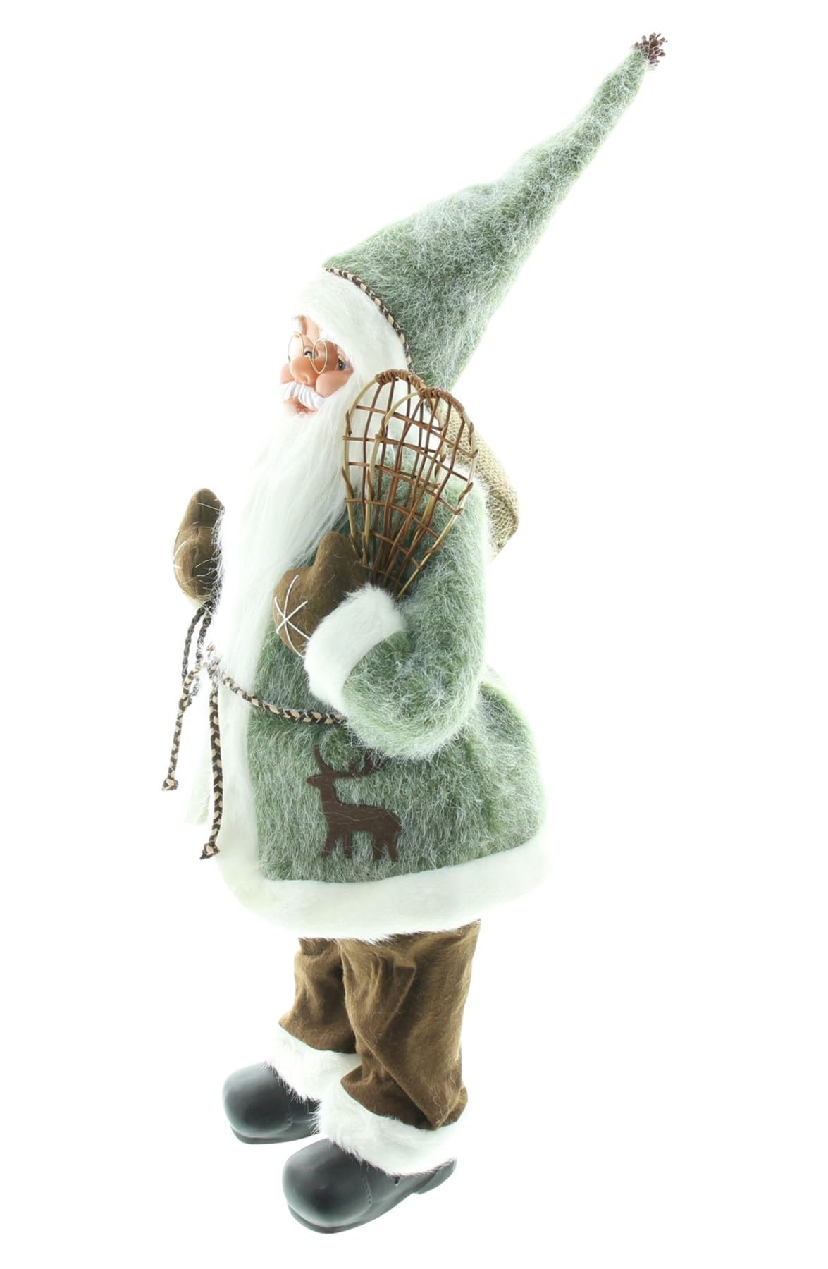 Dekoleidenschaft Figurine de Père Noël décoratif de 60 cm de haut, avec raquettes à neige et sac cadeau, figurine de Père Noël