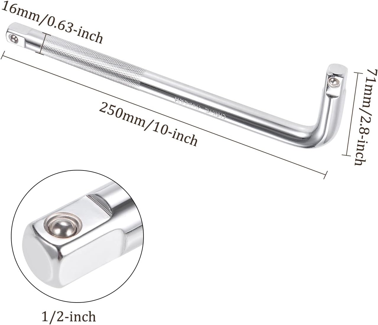 Breaker Bar - [1/2 Inch Drive] L Shape Socket Wrench Extension for Car Mechanical Equipment Repair Use, CR-V Steel
