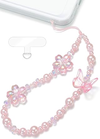 Butterfly & Floral Phone Charm Wrist Strap, Lanyard Wristlet Chain, Anti-Theft Bracelet Strap for iPhone & More Cases