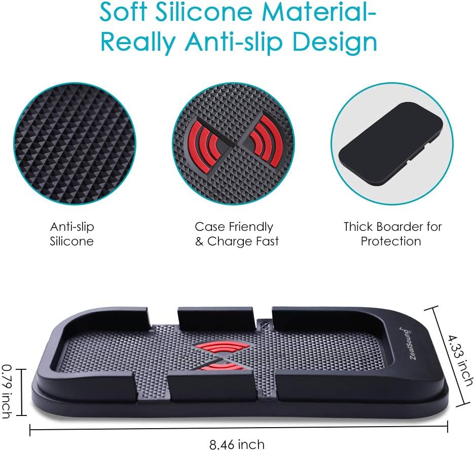 Discount Fast Wireless Car Charger, ZealSound Qi-Certified Car Charge Slim Pad Station Dock & Phone Holder for Car with USB QC 3.0 Adapter 10W/7.5W Quick Charging Compatible for All Qi Enabled Phones (Black)