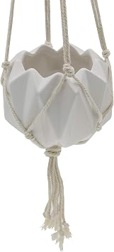 Flora Bunda Hanging Planter for Succulent 5" Ceramic Macrame Matte White