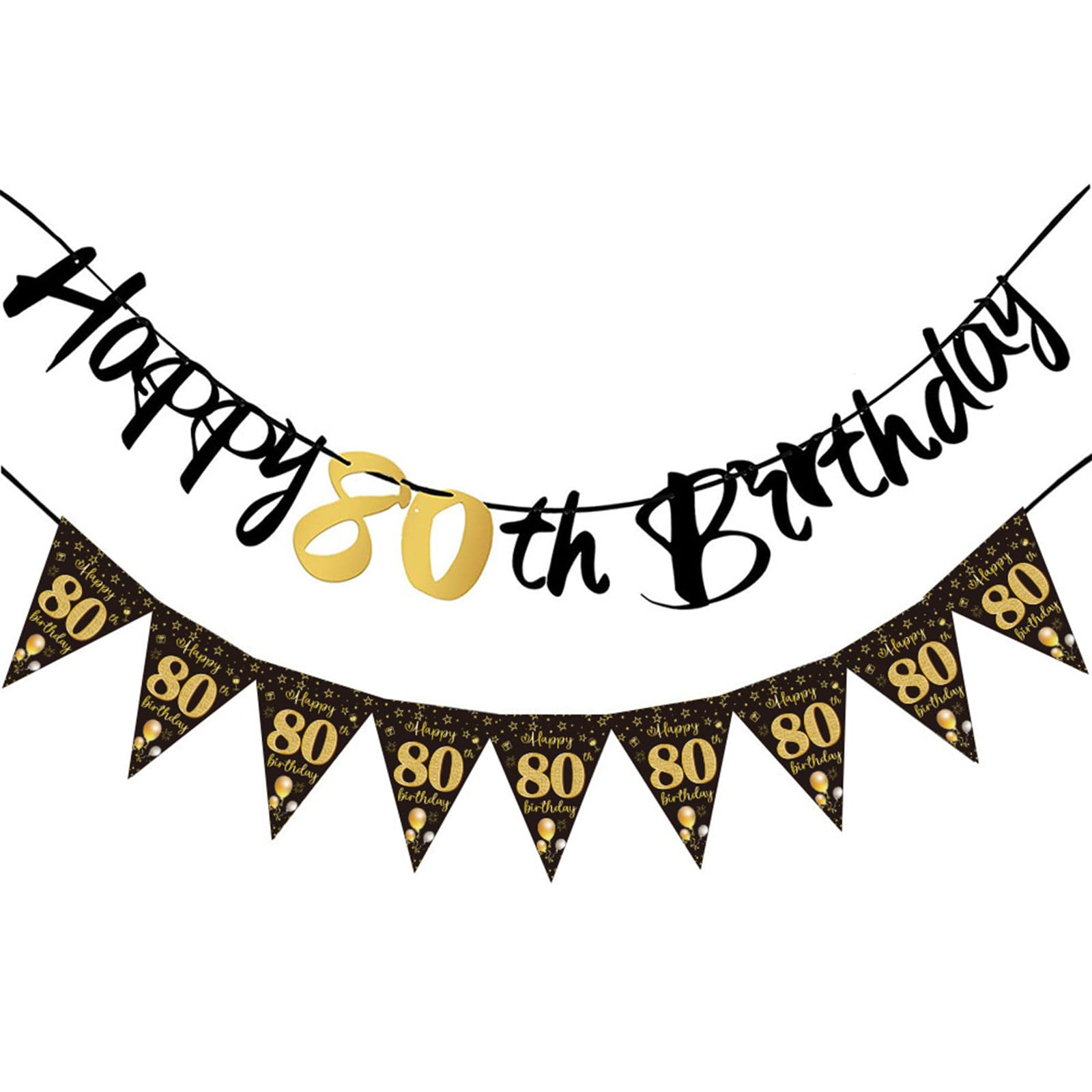 Cuixia 80th Birthday Decorations, Black and Gold 80th Birthday Party Decoration, Happy Birthdays Decorations Bunting Banner for Women and Men, Party Backdrop Celebration for Boy Girls