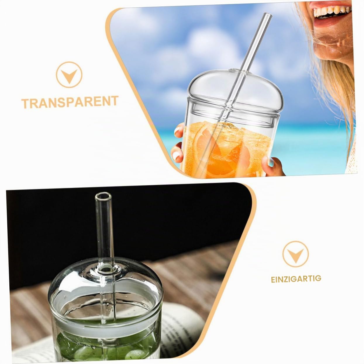 BESTYASH Klare Glasbecher Mit Deckel Und Strohhalm 500 Ml Trinkgläser Für Wasser Saft Limonade Sicherer Verschluss Für Zuhause Büro 2Er Set