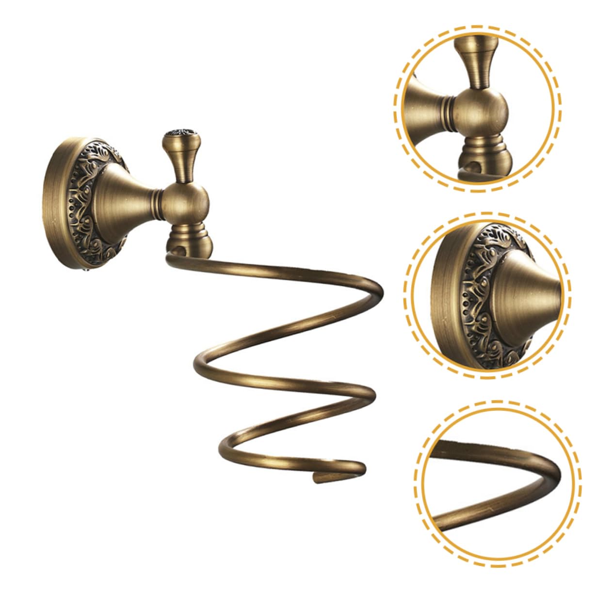 Homoyoyo Spiralförmiger Haartrocknerhalter Installieren Sicherer Halter aus Kupfer und Edelstahl für Haarstyling Geräte im Badezimmer