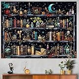 Accnicc Magic Bookshelf Tapestry Magical Witchy Potion Dark Hippie Haloween Tapestries Wall Hanging Gothic Skull Black Cat Library Book Small Tapestry for Bedroom Living Room Dorm 60 x 44 inch