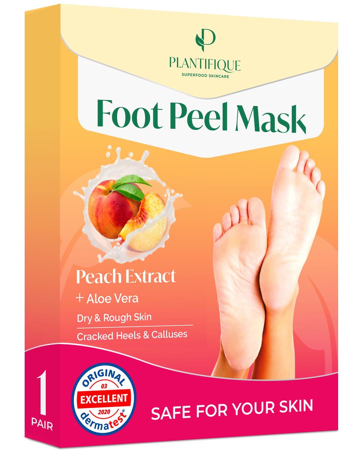 Plantifique Fußmaske - Anti Hornhaut Socken - 1 Paar Pfirsich Fußpeeling Maske - Hornhautentferner Fusspflege Socken - Extreme hornhaut entfernen fuß - Foot Mask