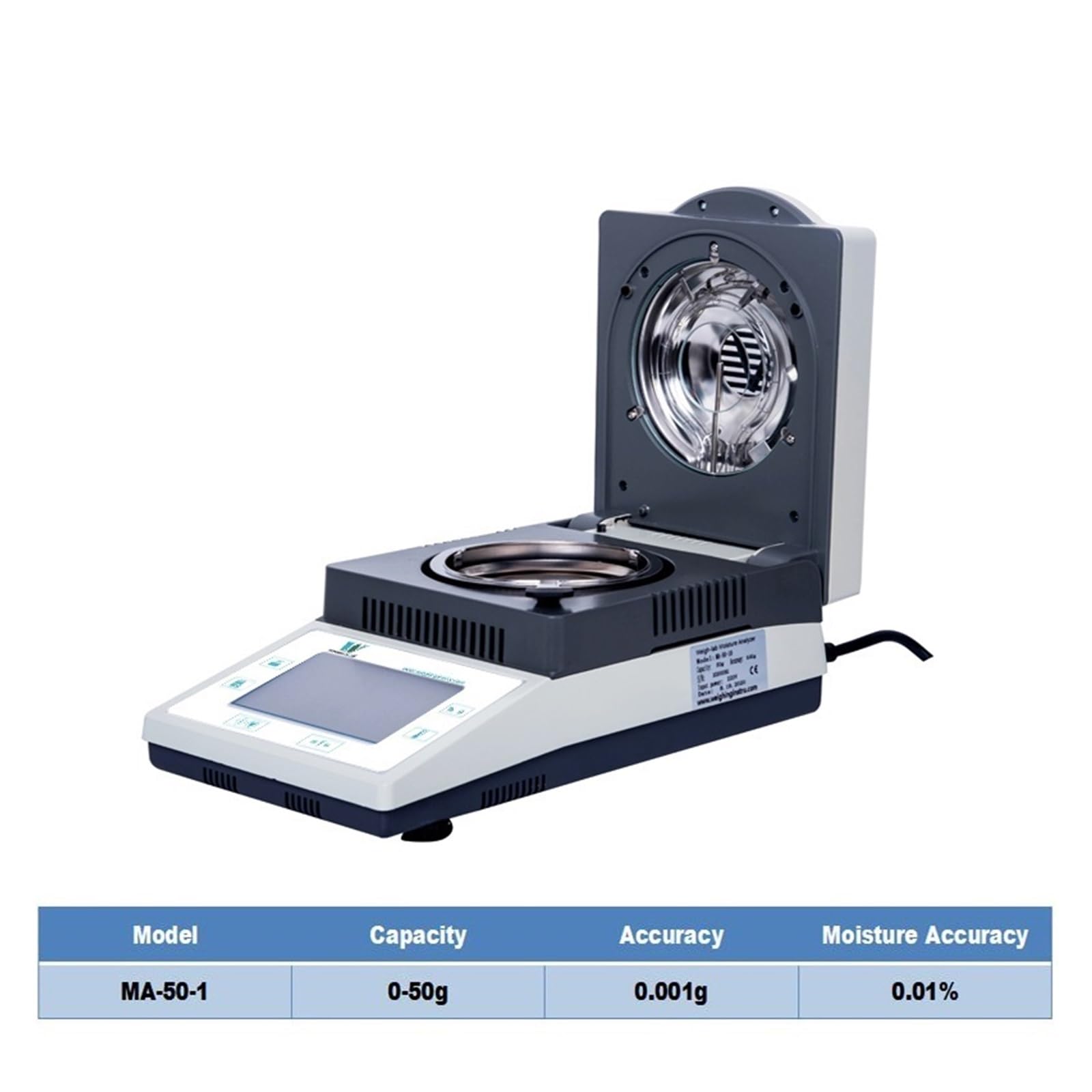 Feuchtigkeitsmesser, 10 g 0,01,005,001 Industrieller elektronischer Halogen-Heizungs-50-G-Feuchtigkeitsanalysator mit Mini-Drucker(MA-50-1)