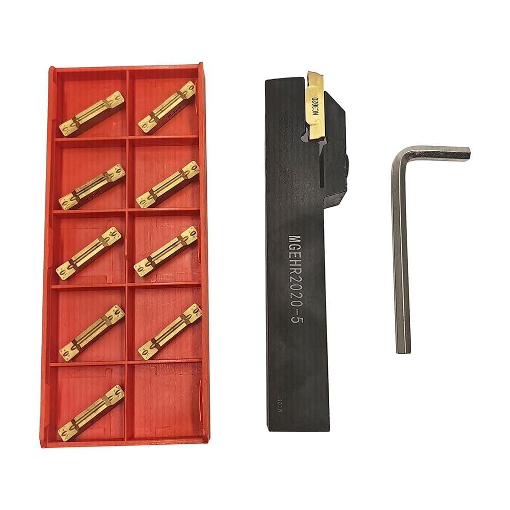 Kit de herramientas de corte de ranurado de torno de 12 piezas, 1 soporte de herramientas MGEHR2020-5, 10 insertos MGMN500-M y 1 llave, para acabado/semiacabado