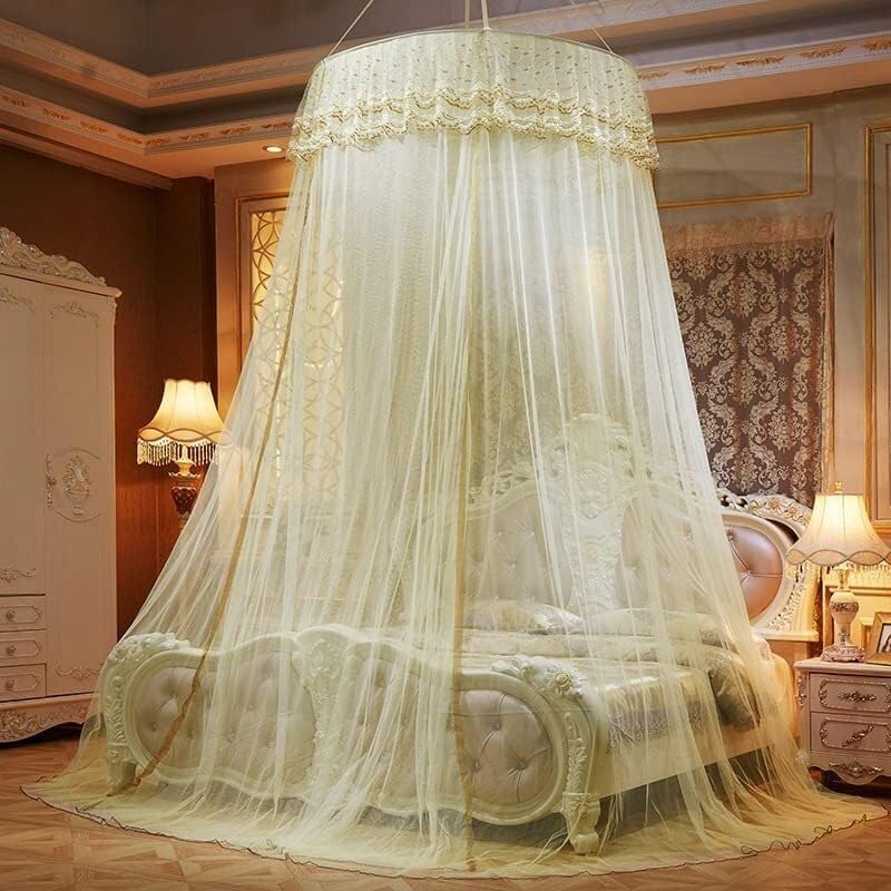 Mosquitera Amarilla para Cama, Dosel para Cama para decoración de habitación de niñas, mosquitera de Encaje en Forma de cúpula, Dosel Colgante para protección contra Insectos.