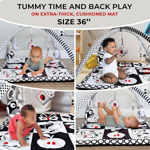 QUOKKA Vine Floor Square Playmat for Babies - Super Soft Black&White Play Mat for Kids Toddlers & Infants - Extra Thick Large Padded Non-Slip Nursery Rug in Contrast Colors - Foldable Playroom Mat