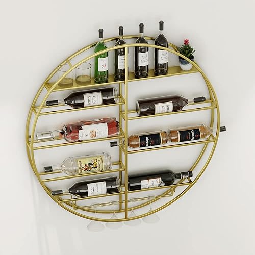 HEONITURE Estante para botellas de vino de pared de 12 botellas en oro estante para licor de bar con soporte de vidrio estante colgante para el