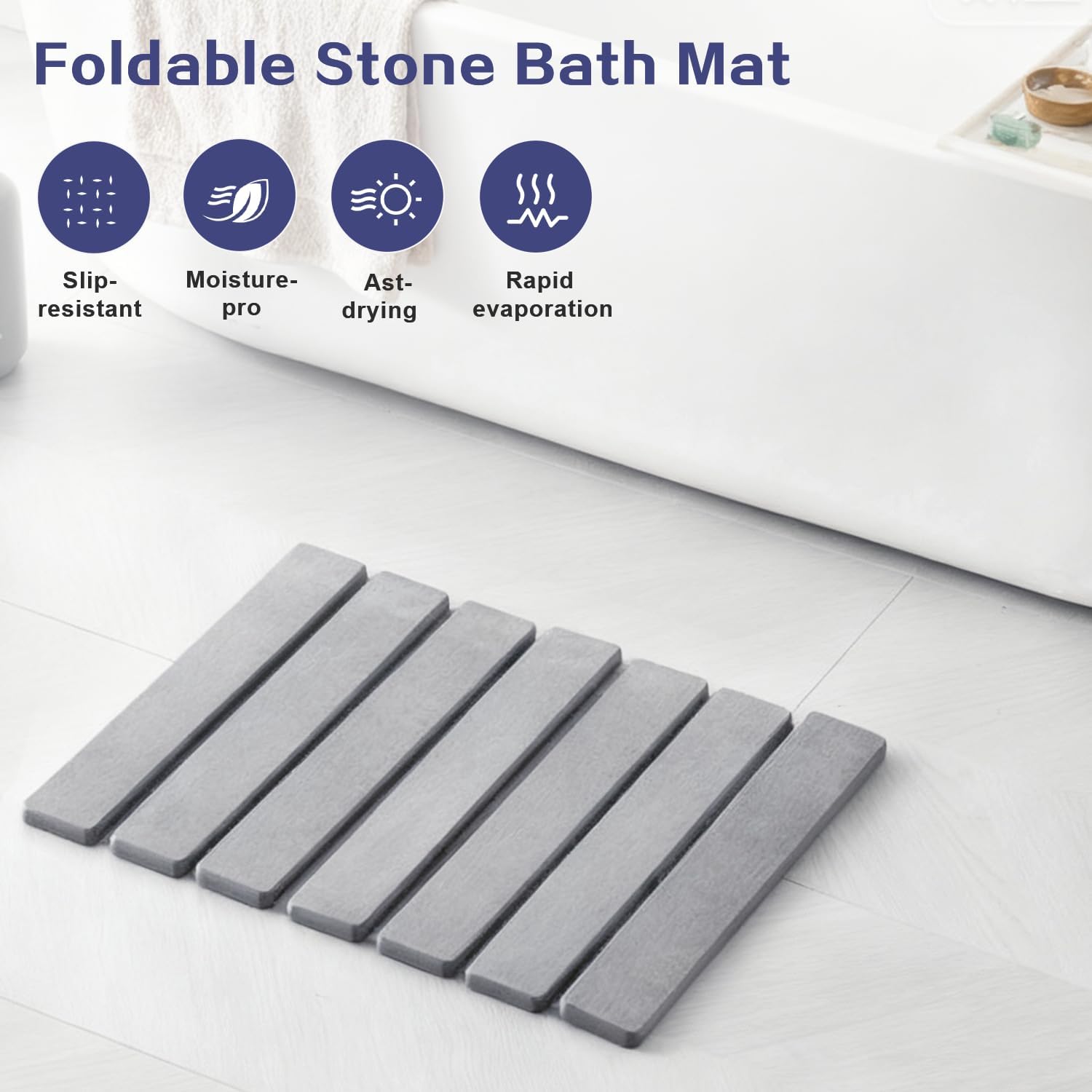 15.76 Inch Foldable Stone Bath Mat, Absorbent Diatomaceous Earth Mats, Light Grey Easy Clean Rollable Bathroom Mat, Non-Slip Quick Dry Stone Drying Mat for Kitchen Counter Outdoor