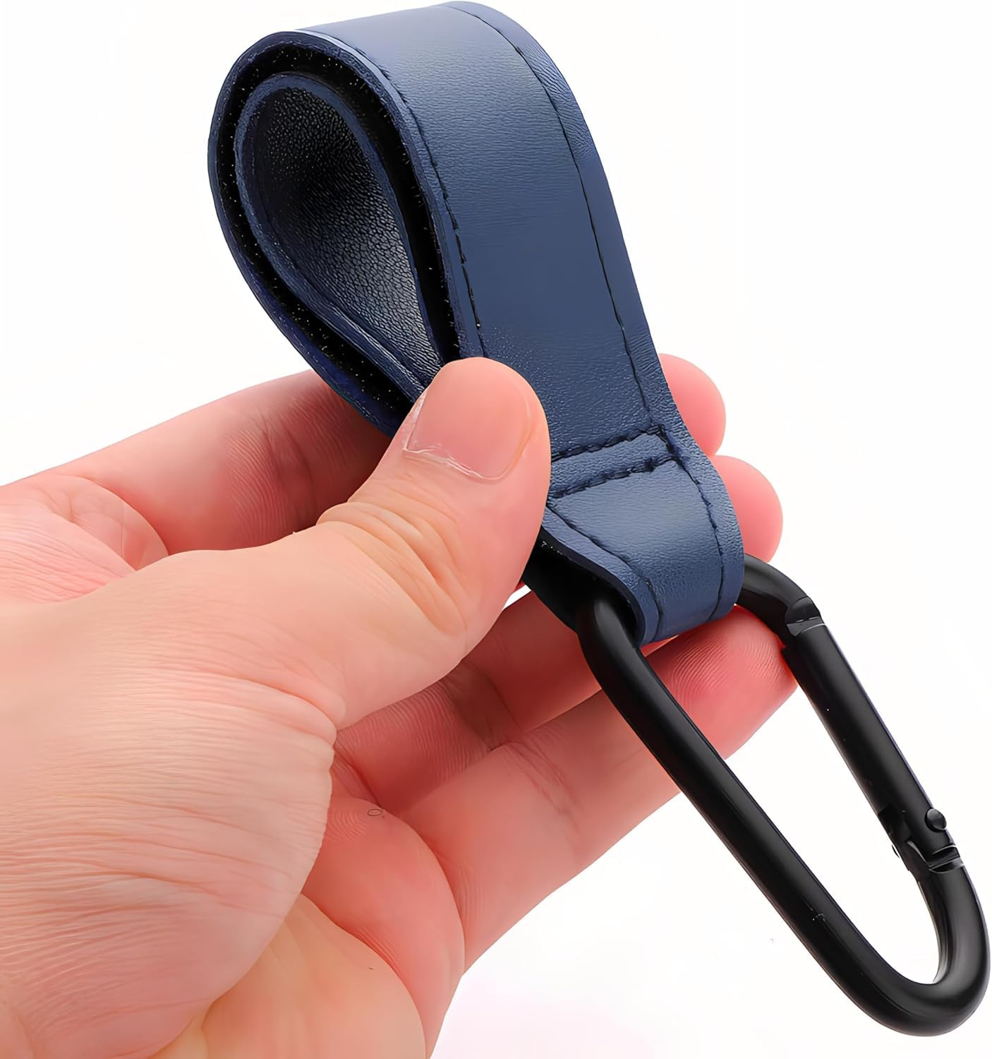 Pack of 2 Baby Universal Buggy Clips Carrier Pram Hooks, Leather Style Straps & Carabiner Clip, Hang Your Shopping Bags - Image 2