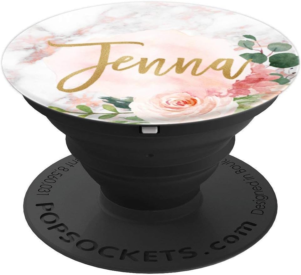 Jenna First Name Gift Rose Pink Marble and Pink Floral PopSockets PopGrip: Swappable Grip for Phones & Tablets