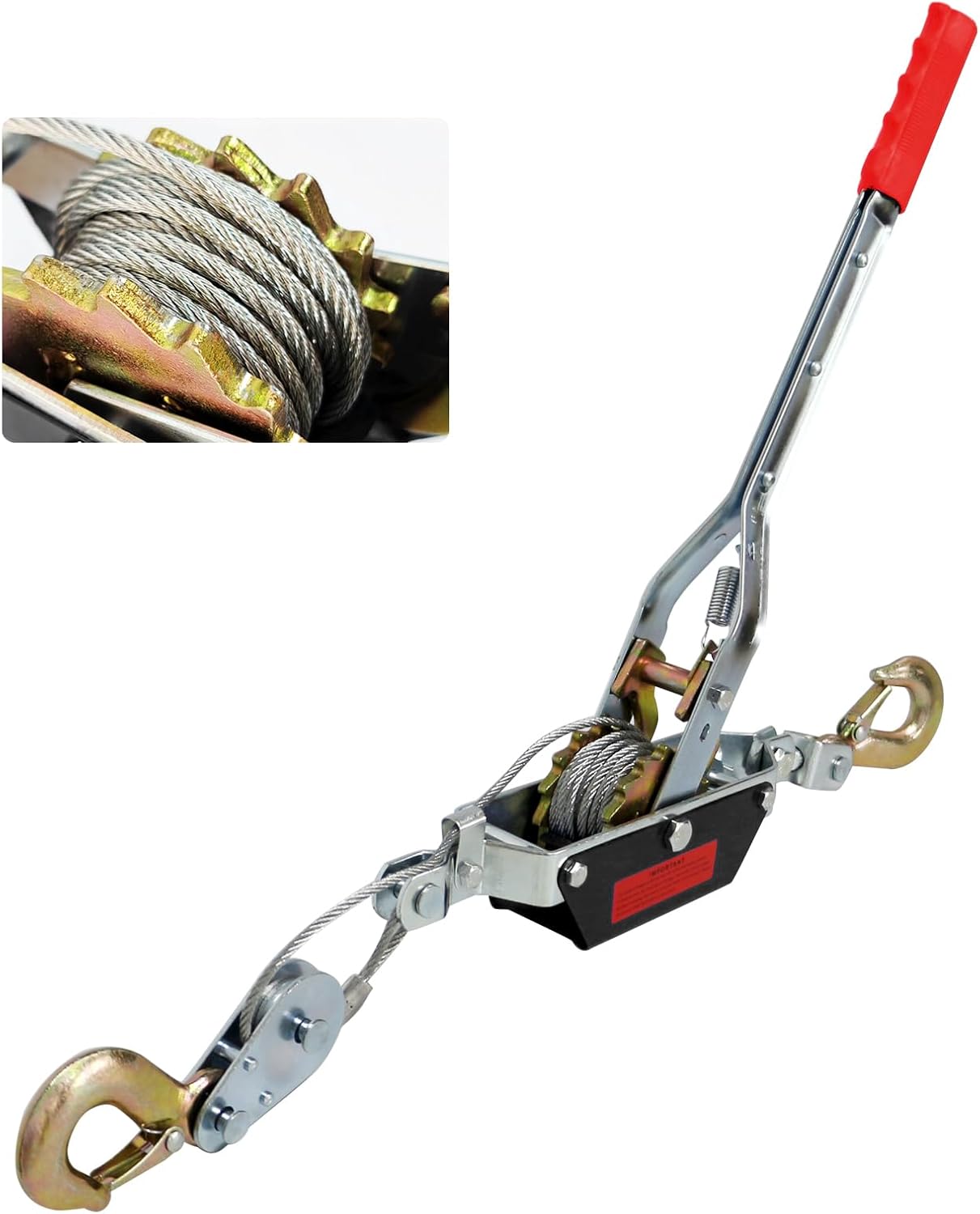 Come Along Winch, Pulling Capacity 2-Ton (4400lbs), 7FT Steel Cable, Heavy Duty Power Cable Come Along Tool with Dual Gears, with 2 Hooks, Automotive Hoist Cable Puller,Hand Winch Cable,Recovery Gear
