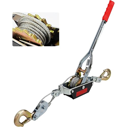 Come Along Winch, Pulling Capacity 2-Ton (4400lbs), 7FT Steel Cable, Heavy Duty Power Cable Come Along Tool with Dual Gears, with 2 Hooks, Automotive Hoist Cable Puller,Hand Winch Cable,Recovery Gear