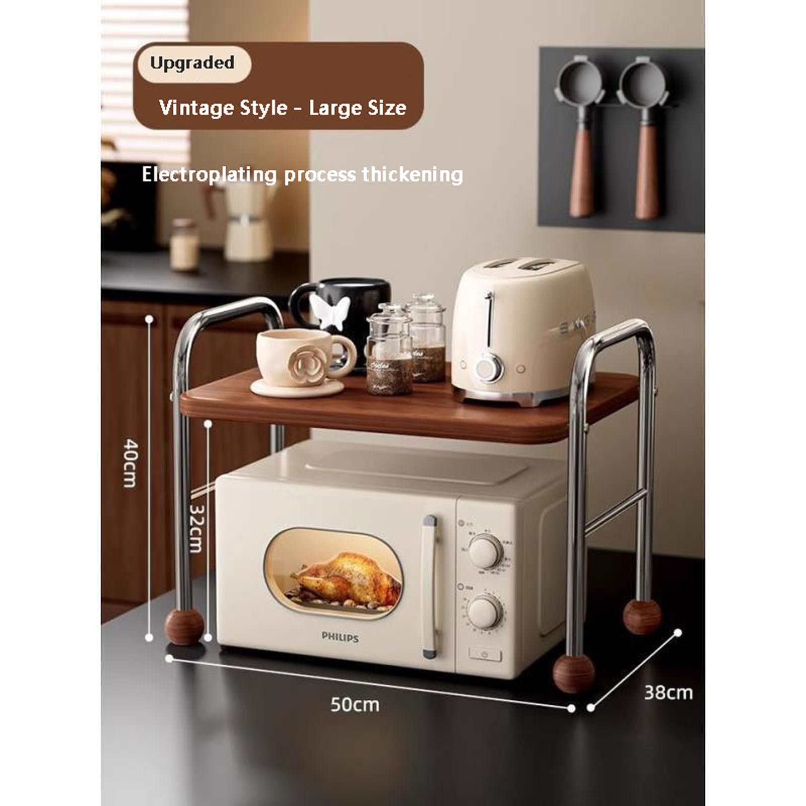 Mikrowellenregal Aus Metall Und Holz for Die Küchenarbeitsplatte,Moderner Großer Schreibtisch-Organizer,Schrankregal,Gewürzregal,Aufbewahrungsrega,klein und platzsparend,für Küchenarbeitsplatten