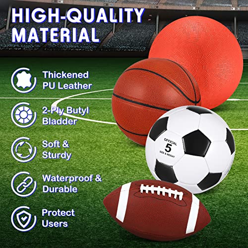 Lenwen 4 Pcs Sports Balls Set, Include Official Size Basketball Soccer Football Playground Ball Pump Equipment Bag for Teen Adult Christmas Ball Gifts - Image 4