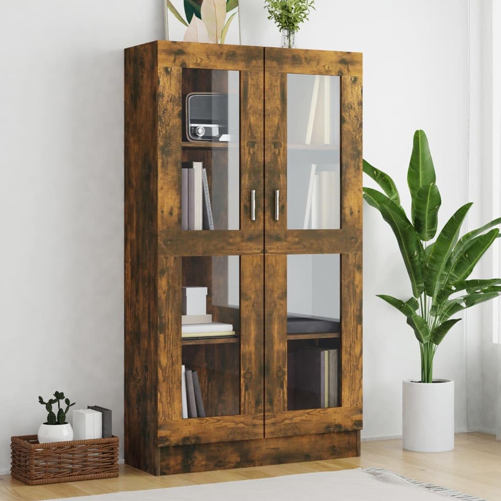 vidaXL Vitrinenschrank, Vitrine für Schlafzimmer Wohnzimmer Büro, Sideboard mit viel Stauraum, Highboard Schrank Beistellschrank, Räuchereiche Holzwerkstoff
