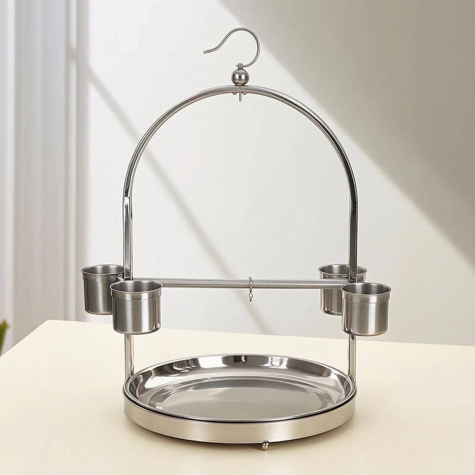 Percha Acero Inoxidable con Banja Resistente Soporte para Pájaros Domésticos, Jaula, Grande 36x60 Cm