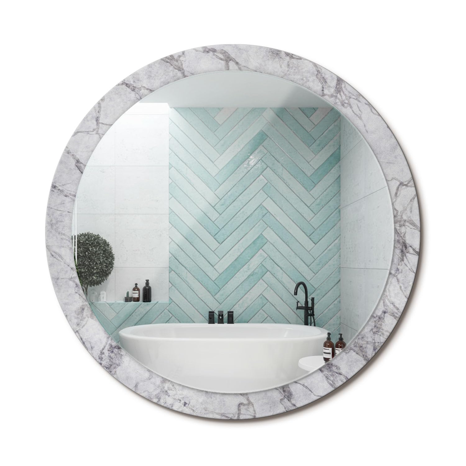 Miroir rond avec cadre imprimé marbre blanc haut de gamme
