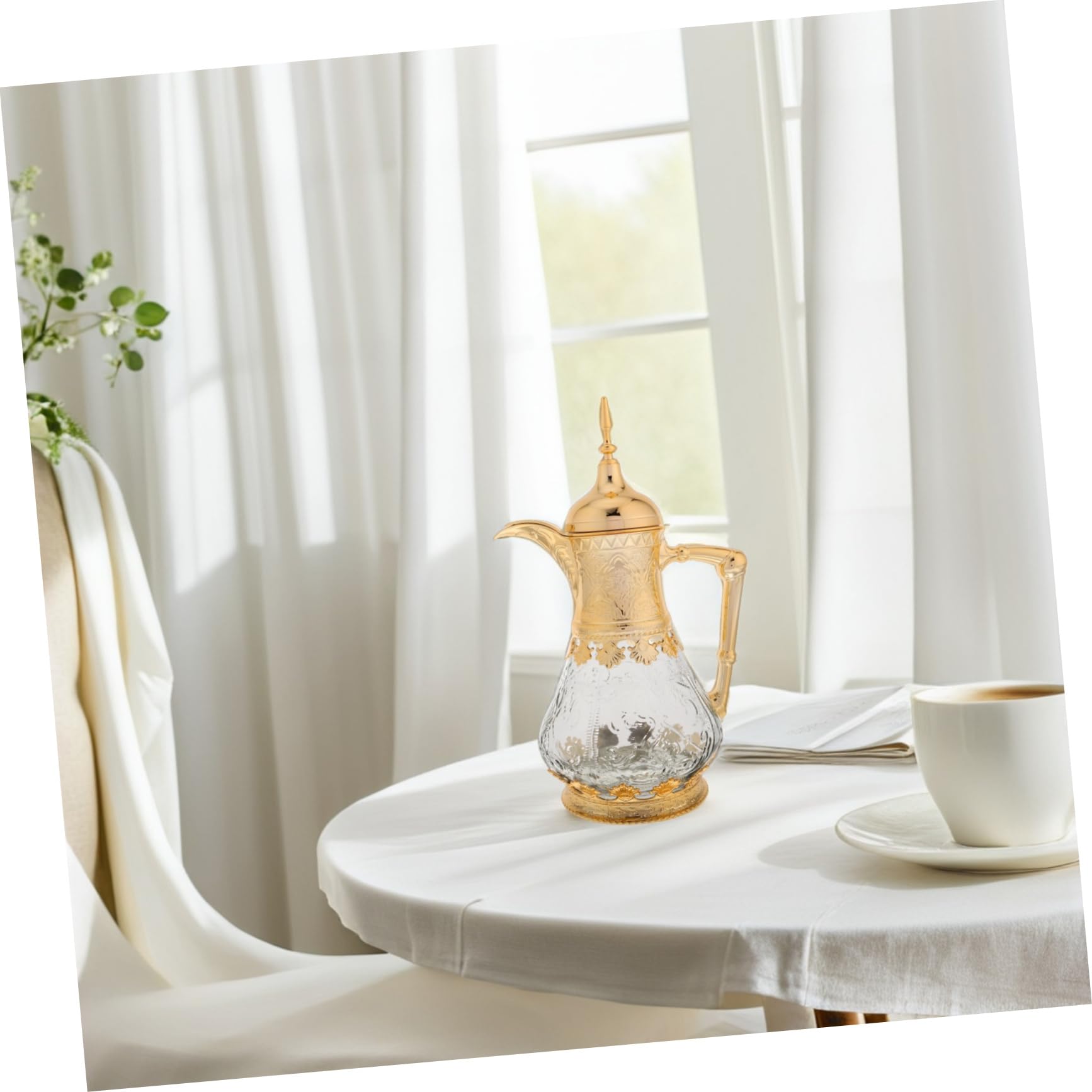 Luxshiny Arabische Glaskaraffe mit Deckel und Ausguss Multifunktionaler Kaltgetränke Servierer aus Glas und Kunststoff im Einzigartigen Orientalischen Design für Partys