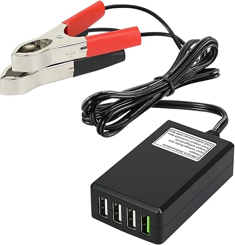 LeMotech Convertidor DC con clip de batería 12V 24V a 5V reductor 4-Port USB adaptador de corriente cargador portátil para iPhone iPad Android y
