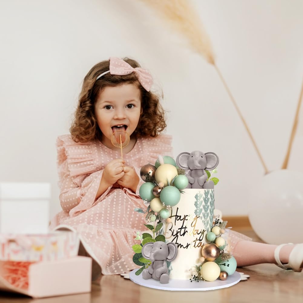 26-teiliges Elefant-Kuchendeko-Set – Inkl. Figuren, Kugeln & Blätter, Für Geburtstag, Baby Shower & Partys