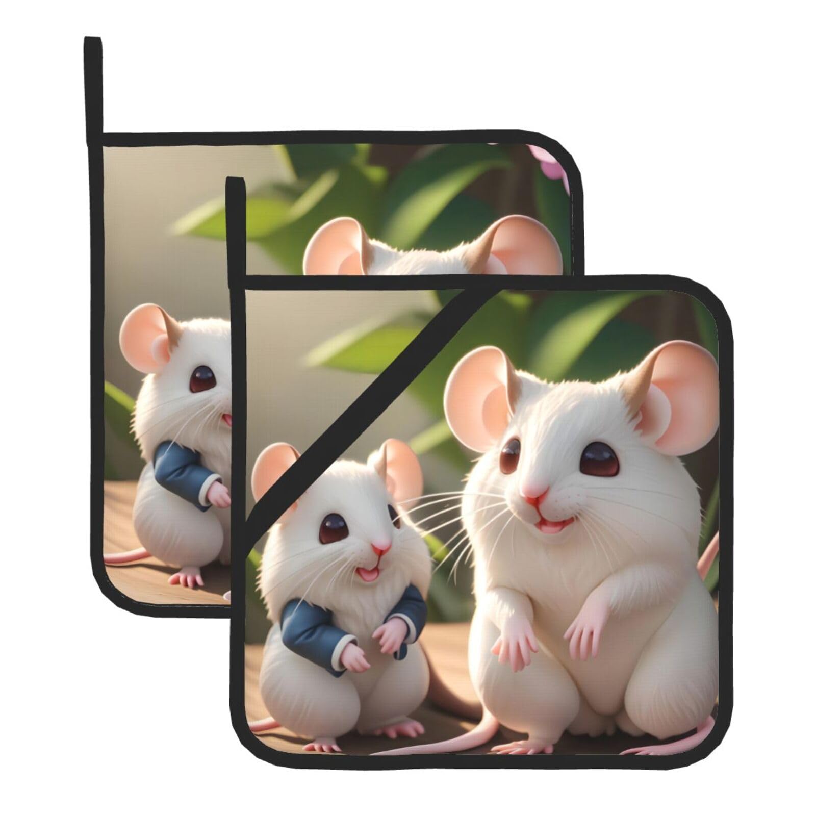 Mother and child rats Square Heat Resistant Trivet Set Thick and Durable for Baking Barbecue Cookware Oven