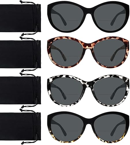 BONCAMOR Paquete de 4 lentes de sol bifocales de lectura para mujeres y hombres, protección UV400, lentes de sol para exteriores